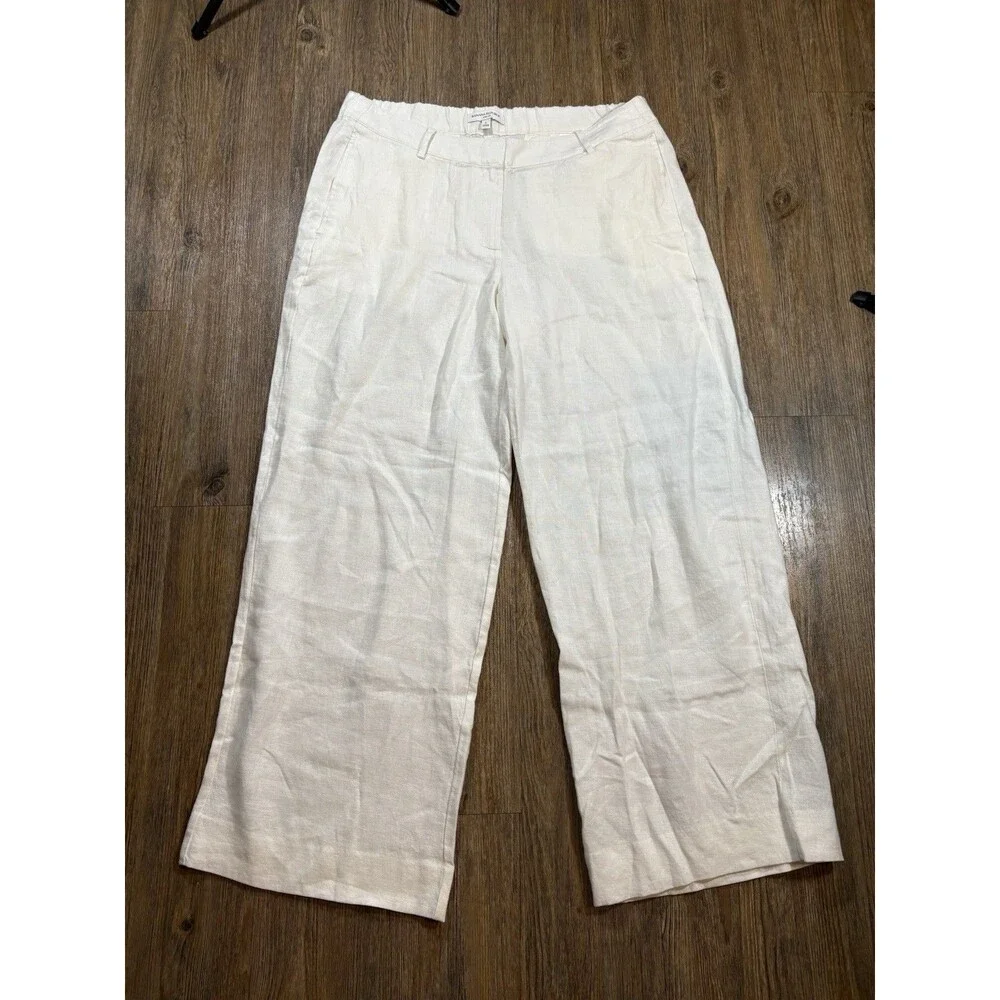 Banana Republic Women's L White Wide Leg 100% Linen Pants